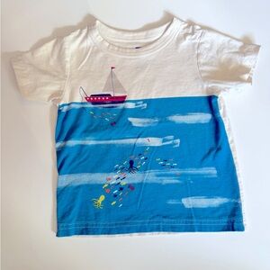 Tea Collection White and Blue Boat & Ocean Tee